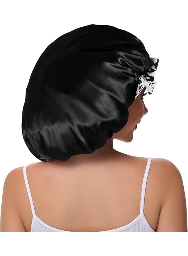olayks 4 Pcs Printing Silk Hair Bonnet Nightcaps,With Wide Edge Ribbon,Tie Satin Lined,Sleep Shower Cap Hair Care Cover,For Women's Unisex Curls Natural Hair Personal Care - Image 3